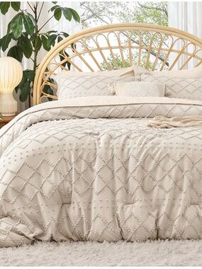 Bedsure California King Comforter Set – Beige Boho Tufted (3 Pieces)